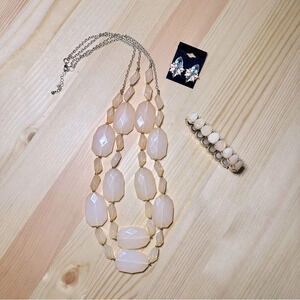 3-Piece Blush Pink & Gold Tone Jewelry Bundle - Necklace, Earrings, Bracelet